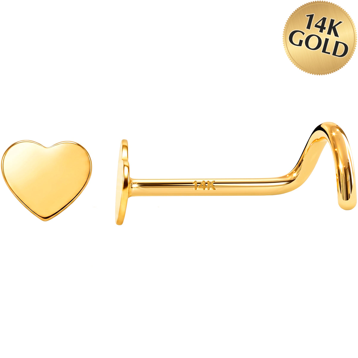 Solid 14K Yellow Gold Sweetheart 22G Nose Screw Ring