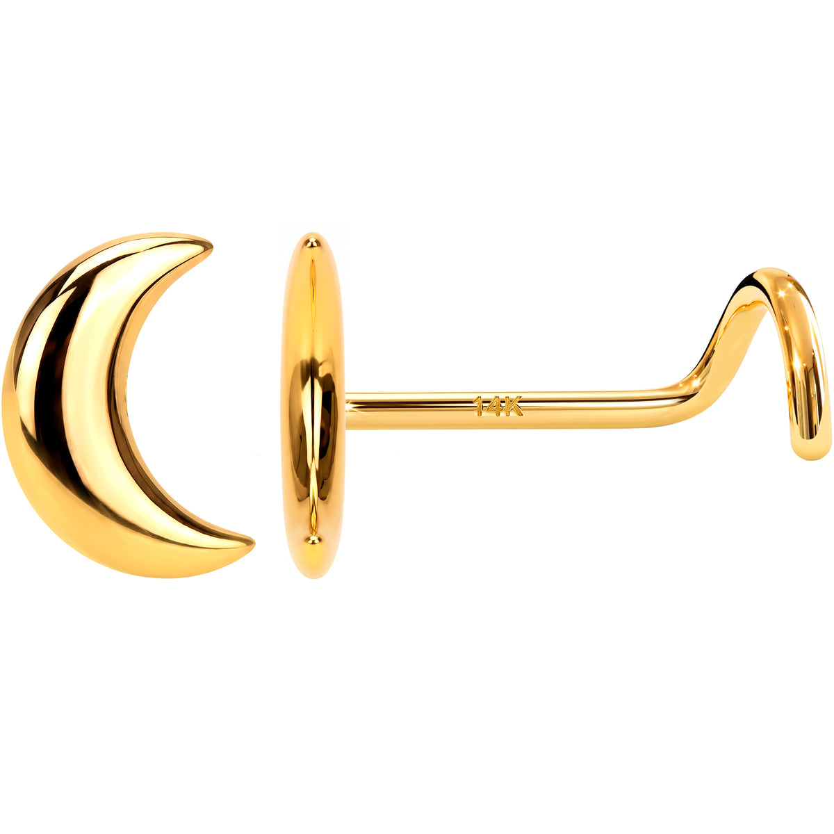 Solid 14K Yellow Gold Puffy Crescent Moon 22G Nose Screw Ring