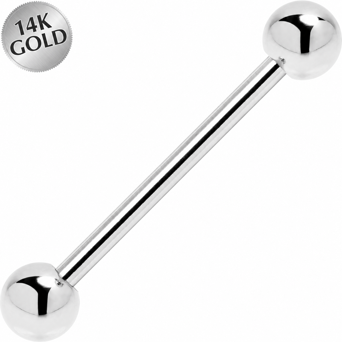 Solid 14K Gold 14G Straight Barbell with Solid Gold Ball Ends