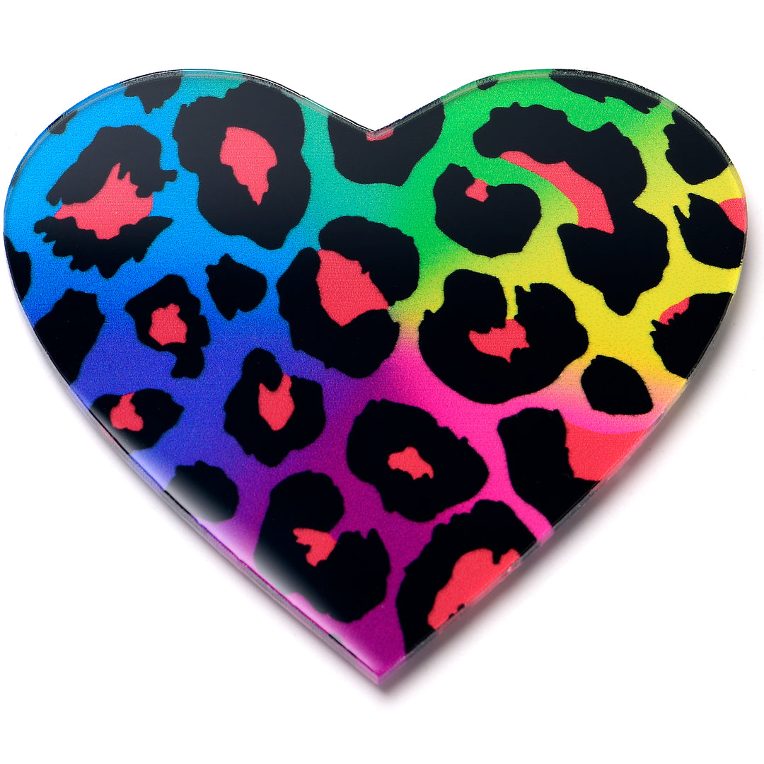 Acrylicious Rainbow Cheetah Print Heart Magnet by Onyx O
