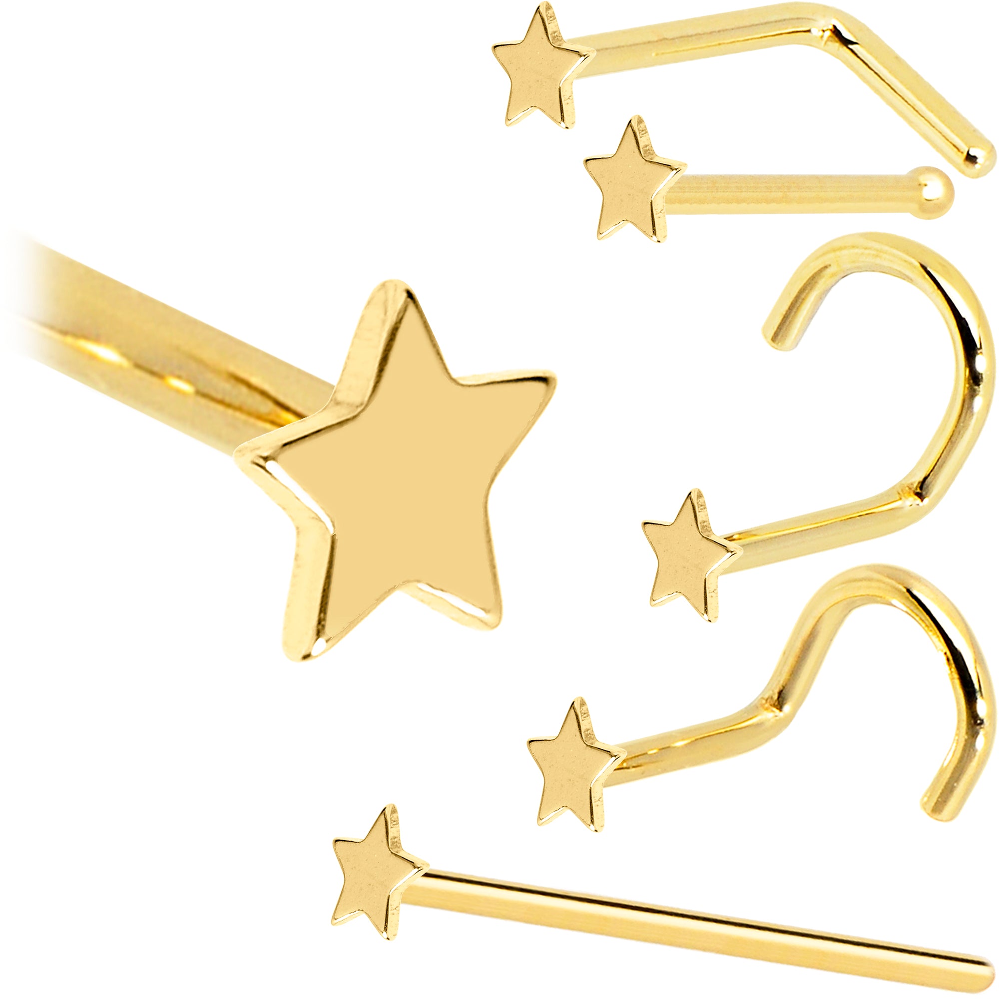 Solid 14KT Yellow Gold Star Nose Ring