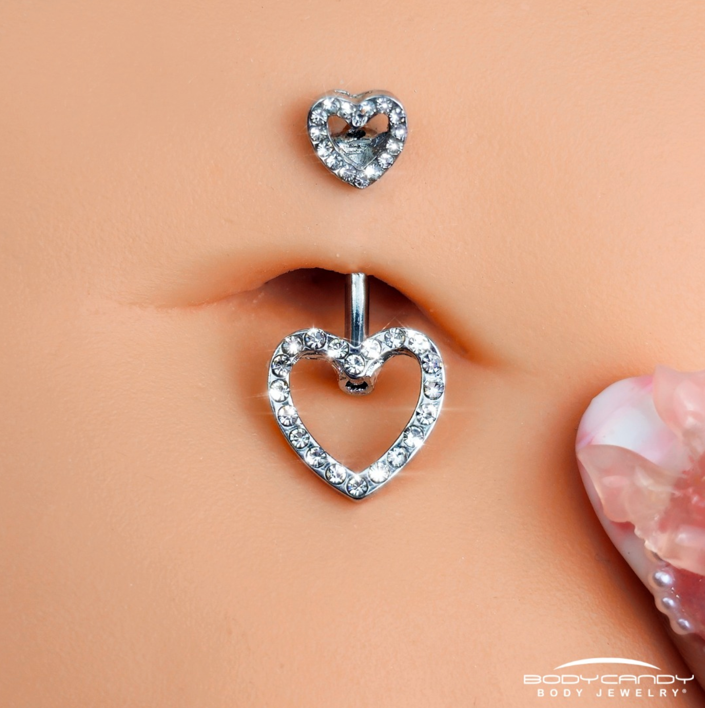 Clear Gem Open Heart Valentine Double Mount Belly Ring