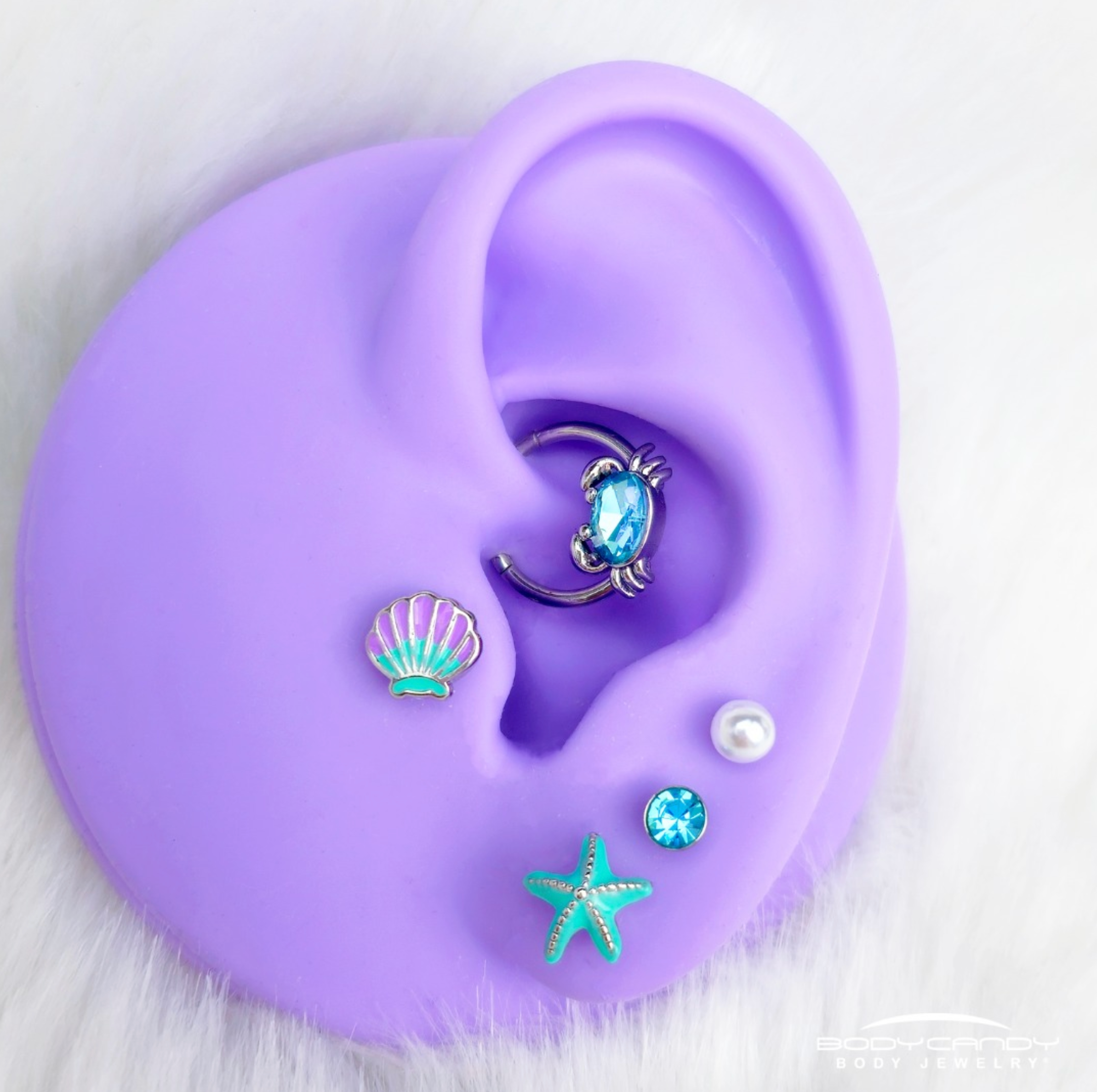 16 Gauge Blue Gem Nautical Labret Segment Ring Ear Curation Set of 5