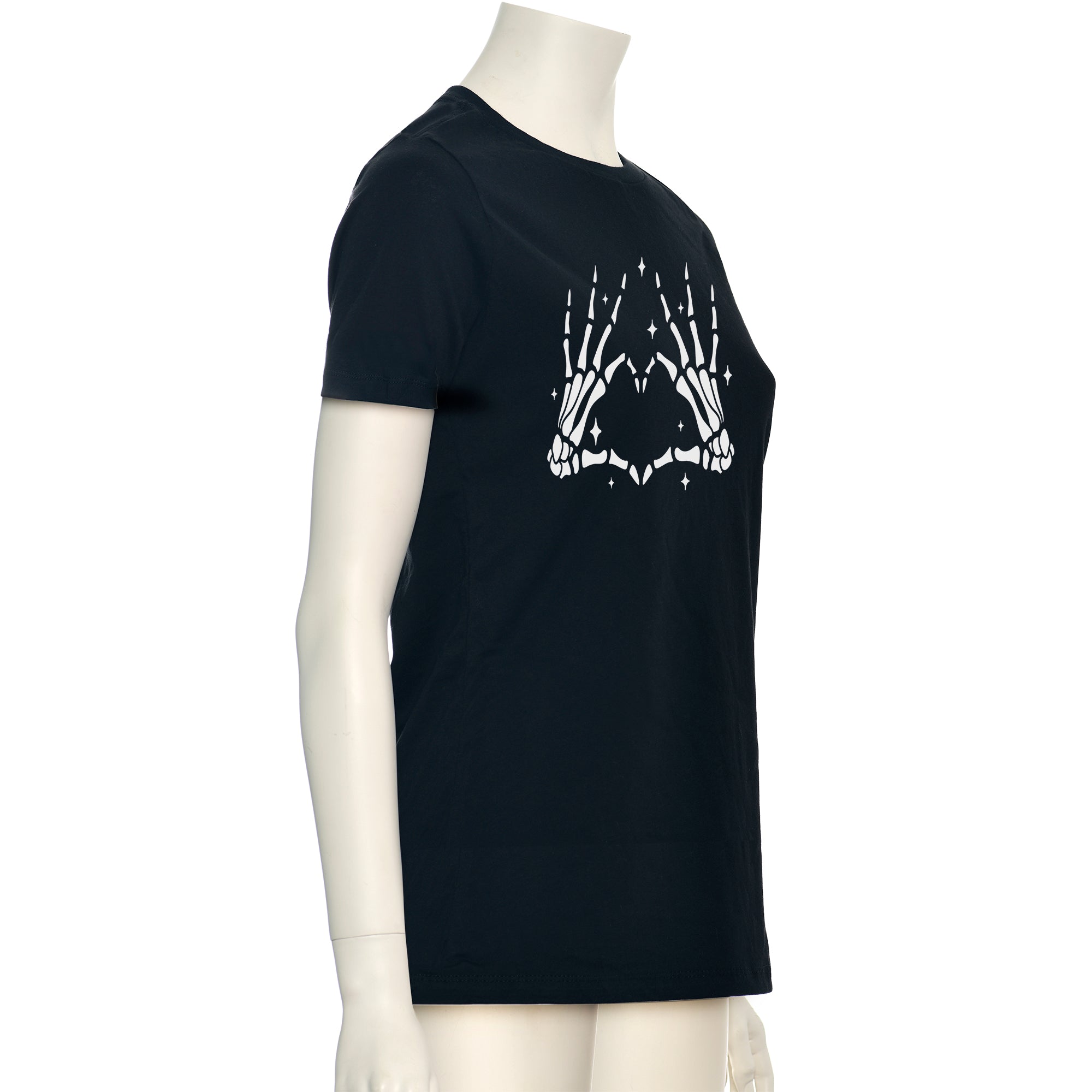 Glow in the Dark Dead Inside Heart Skeleton Hands Black Tee Shirt