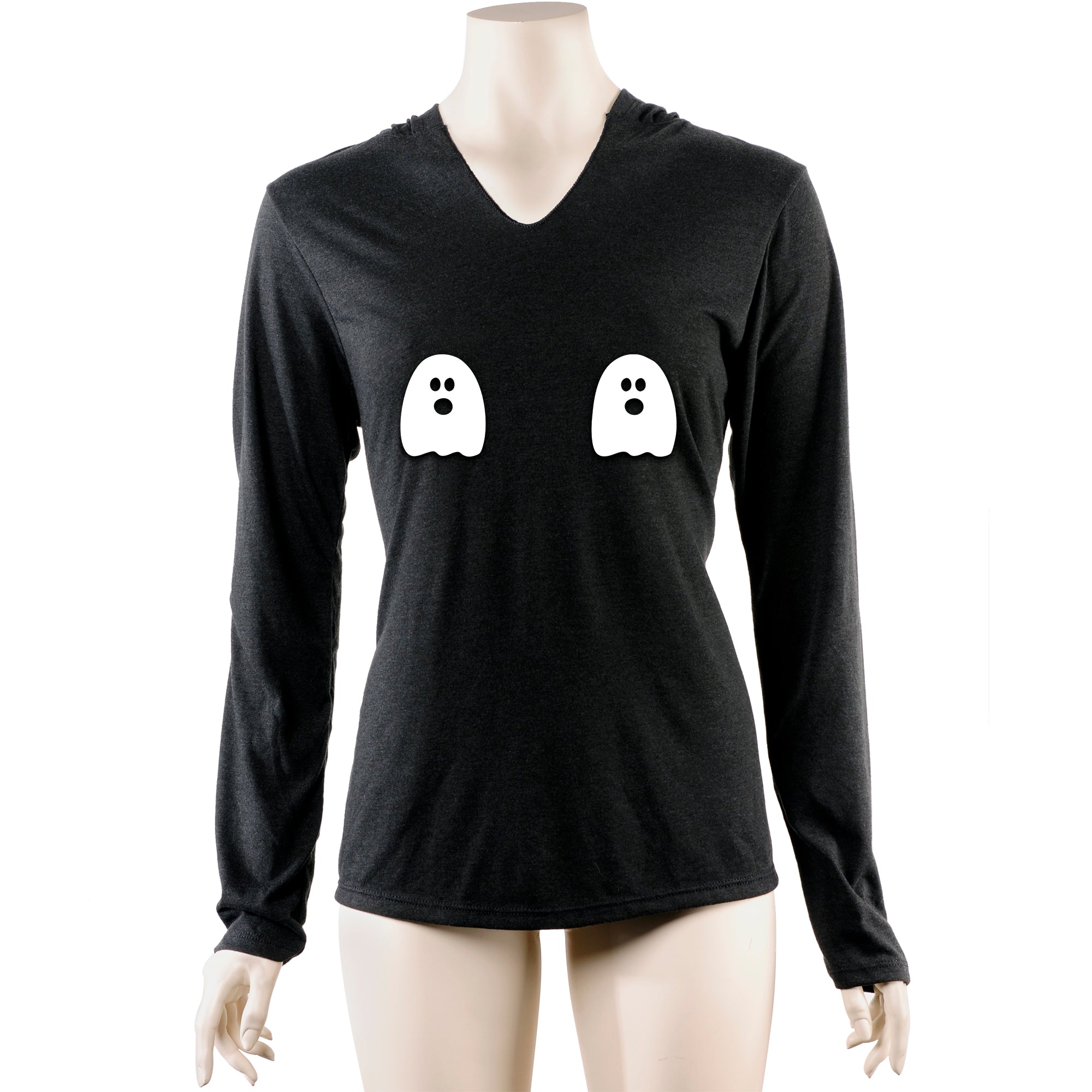Halloween Glow in the Dark Ghost Boobies Tee Tapered Long Sleeve Hoodie
