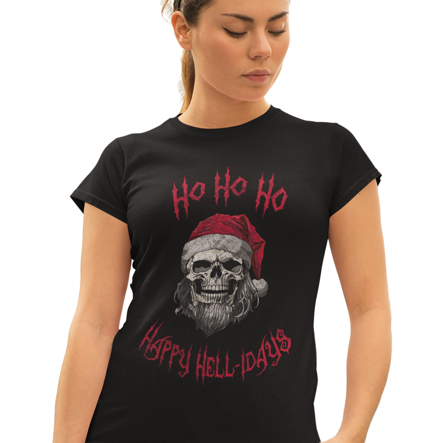 Holiday Skeleton Santa Claus Black Tee Shirt