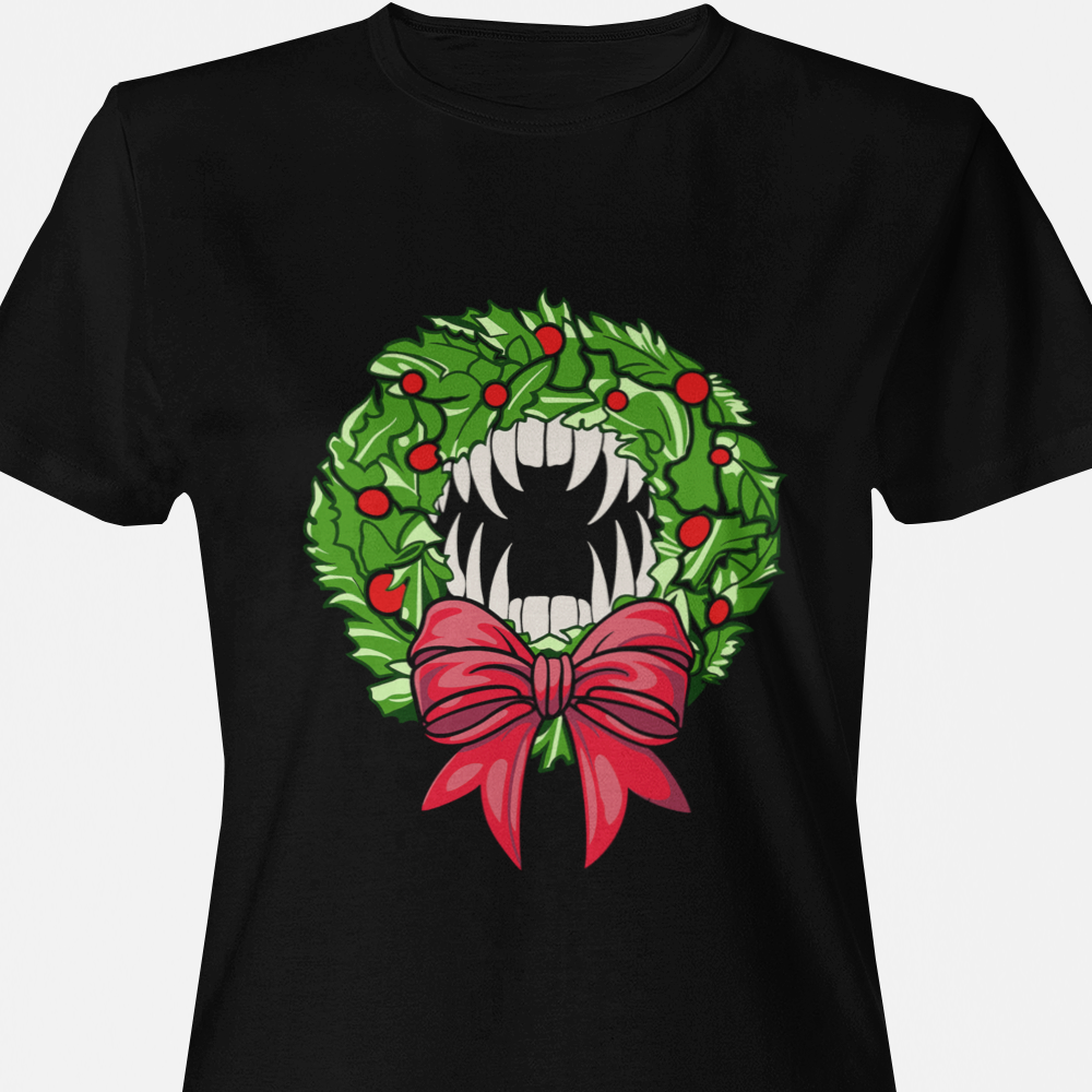 Holiday Vampire Wreath Black Tee Shirt