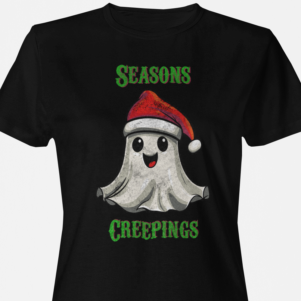 Holiday Christmas Spirit Ghost Black Tee Shirt