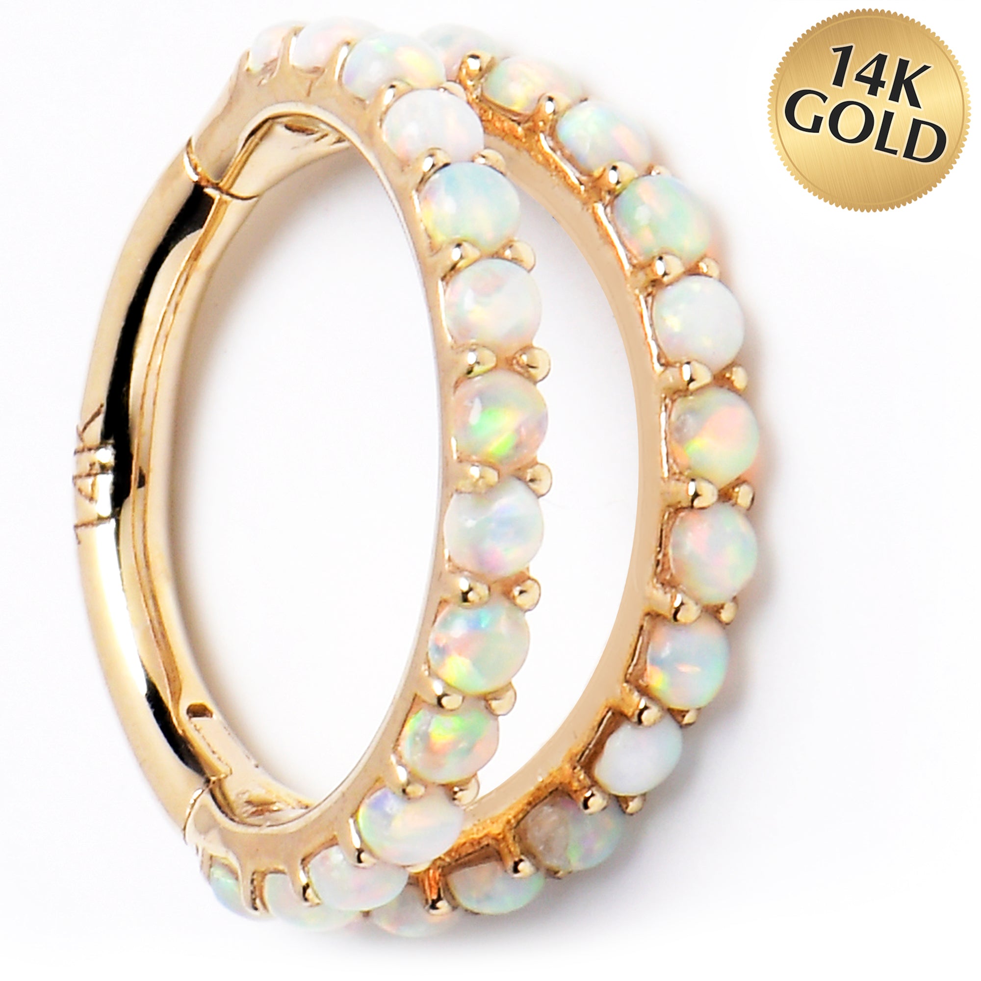 16G 5/16 Solid 14K Yellow Gold Synthetic Opal Hinged Segment Ring