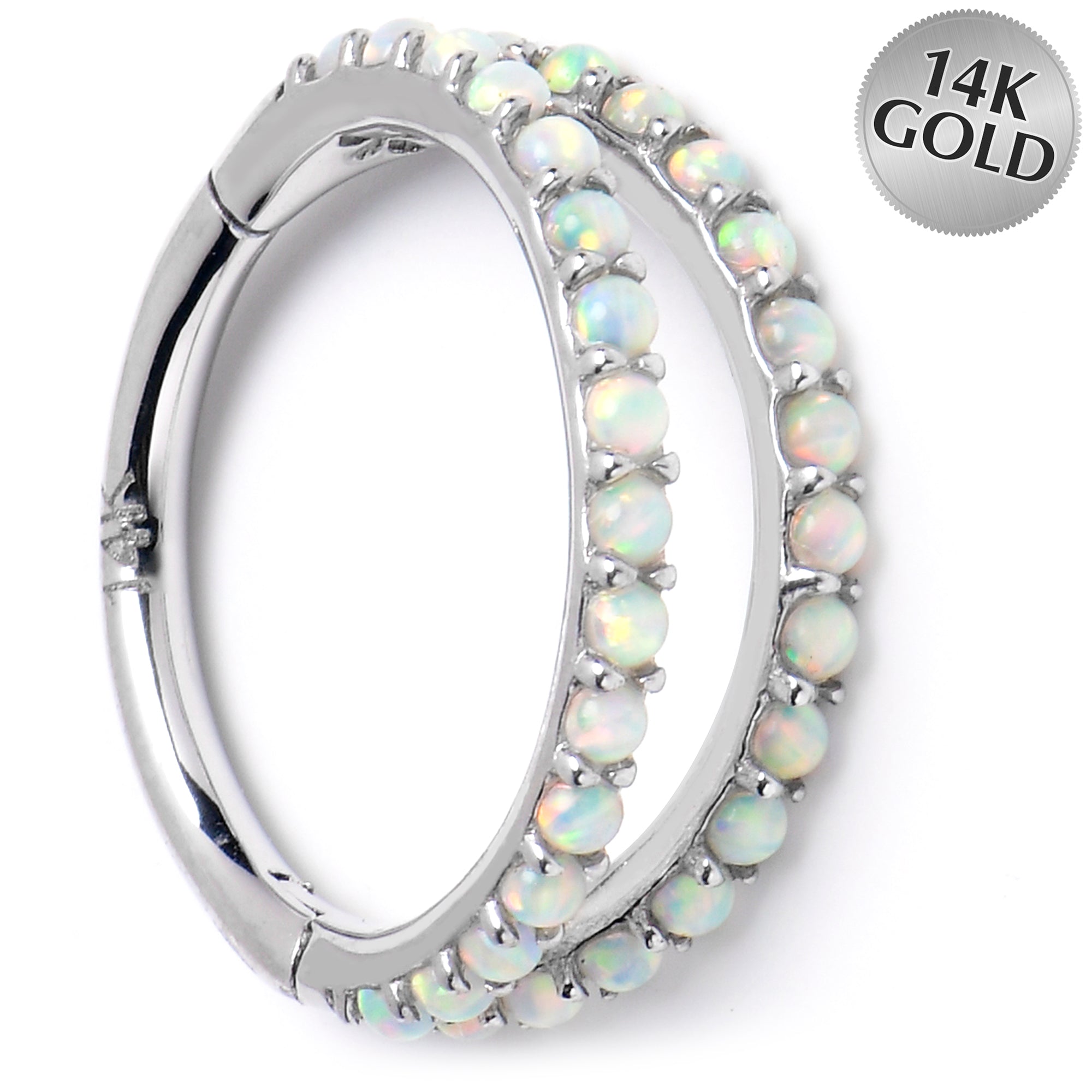 16G 3/8 Solid 14K White Gold Synthetic Opal Hinged Segment Ring