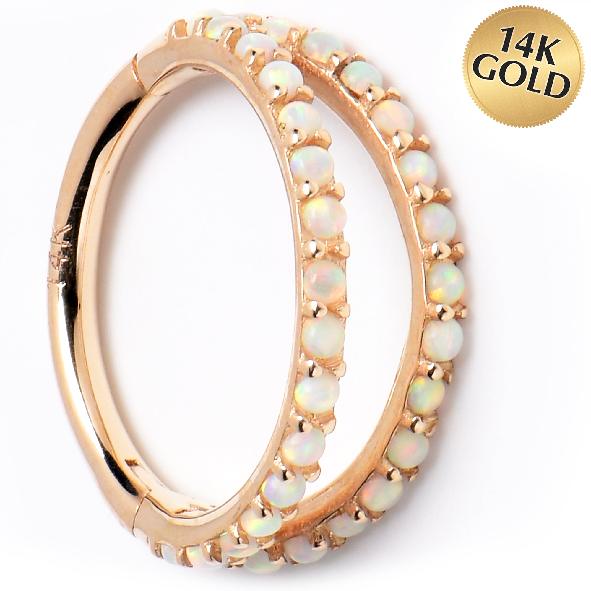 16G 3/8 Solid 14K Yellow Gold Synthetic Opal Hinged Segment Ring