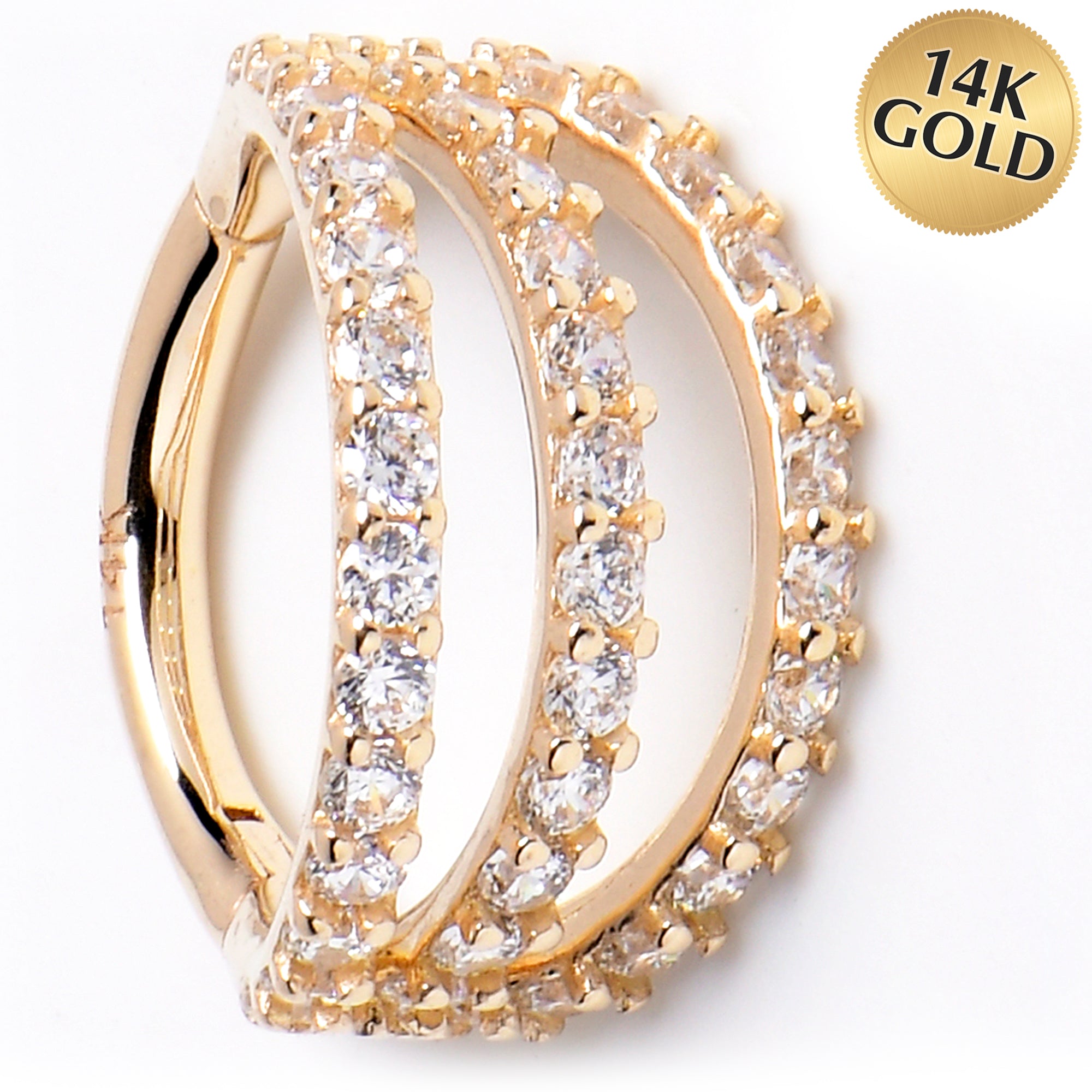 16G 5/16 Solid 14K Yellow Gold Clear CZ Gem Row Hinged Segment Ring