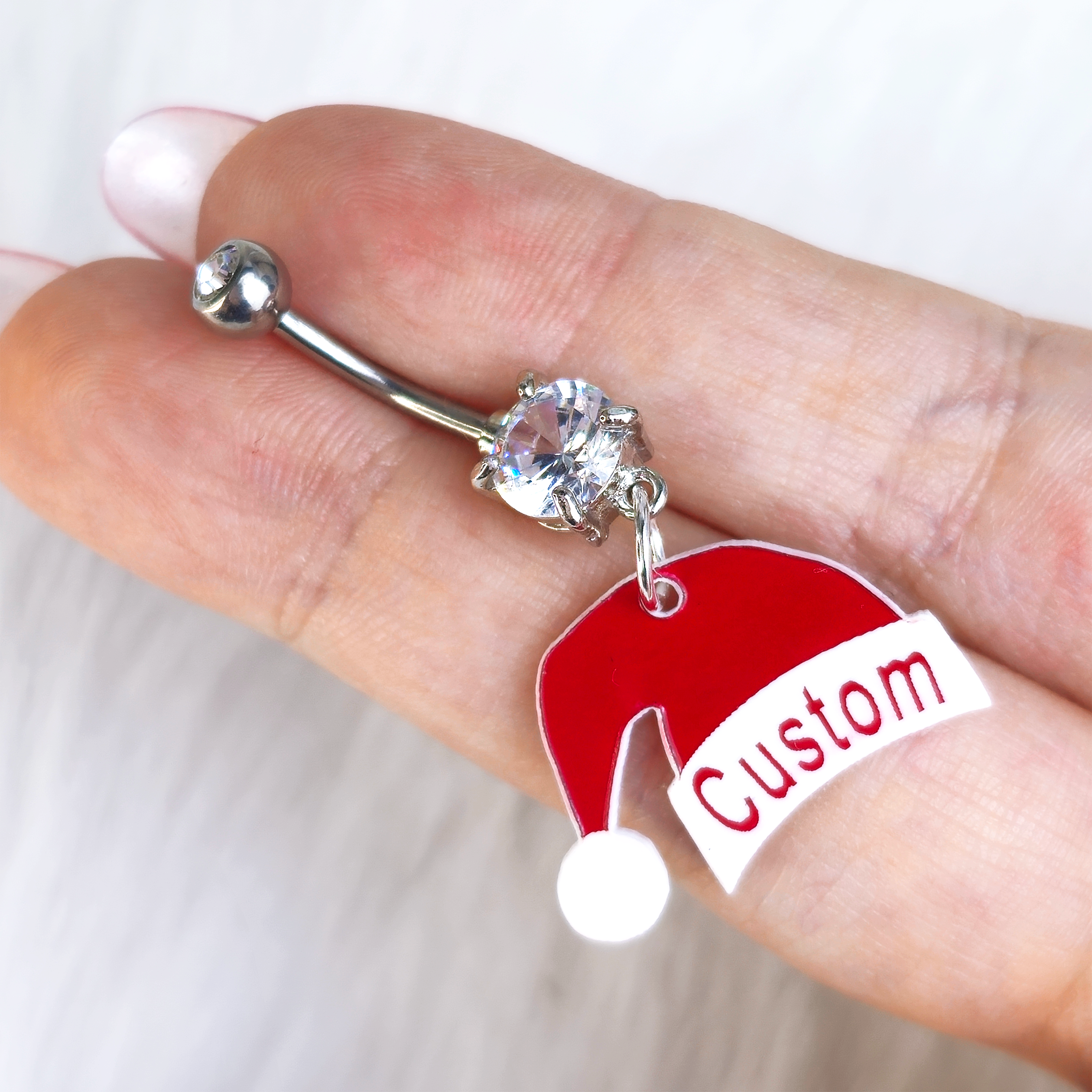 Custom Santa Hat Personalized Dangle Belly Ring