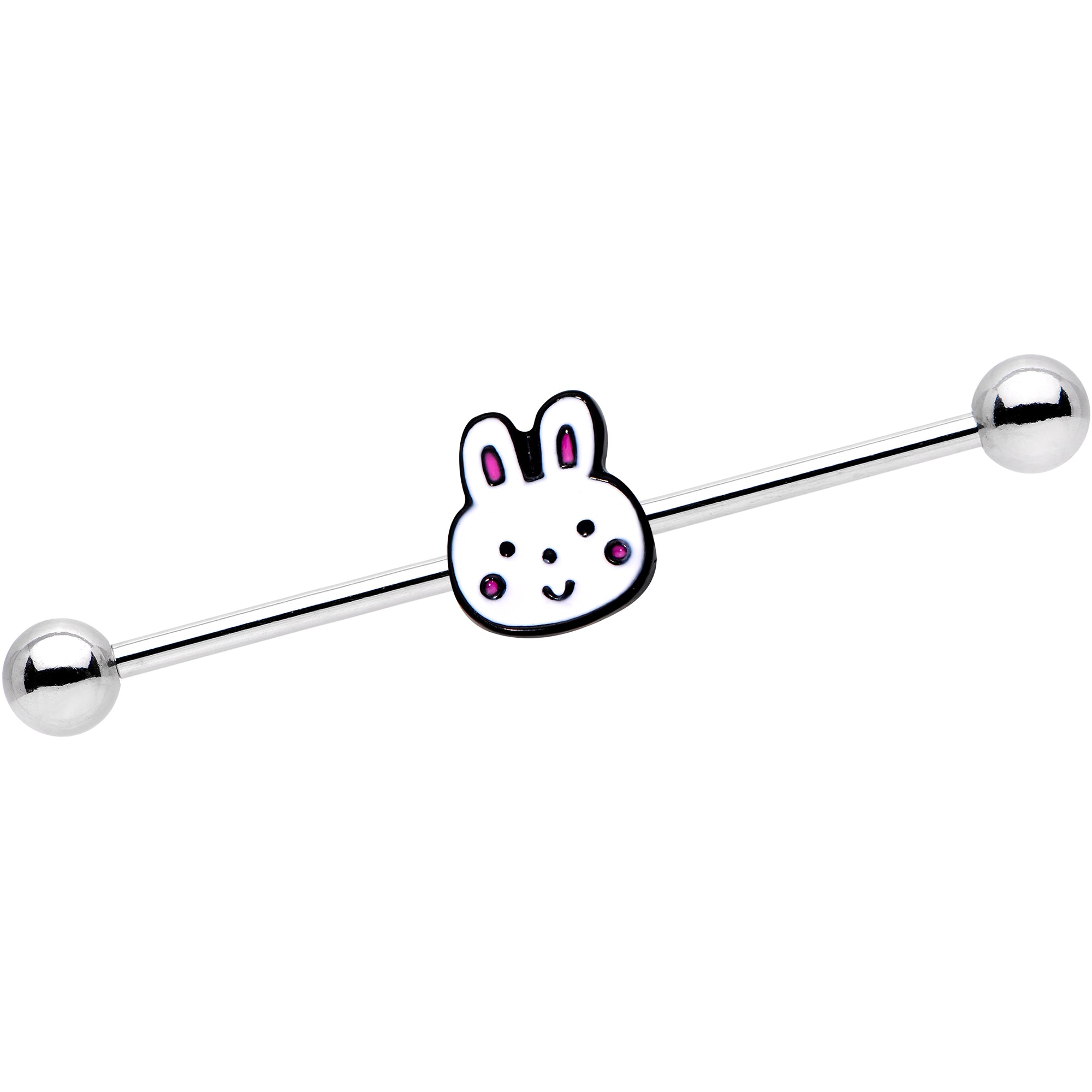 14 gauge white bunny rabbit head industrial barbell 38mm