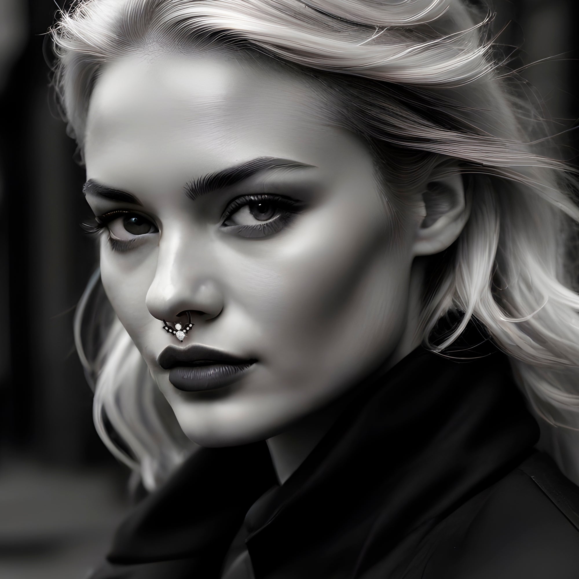 16G 3/8 Clear Gem Black Bat Halloween Hinged Segment Ring