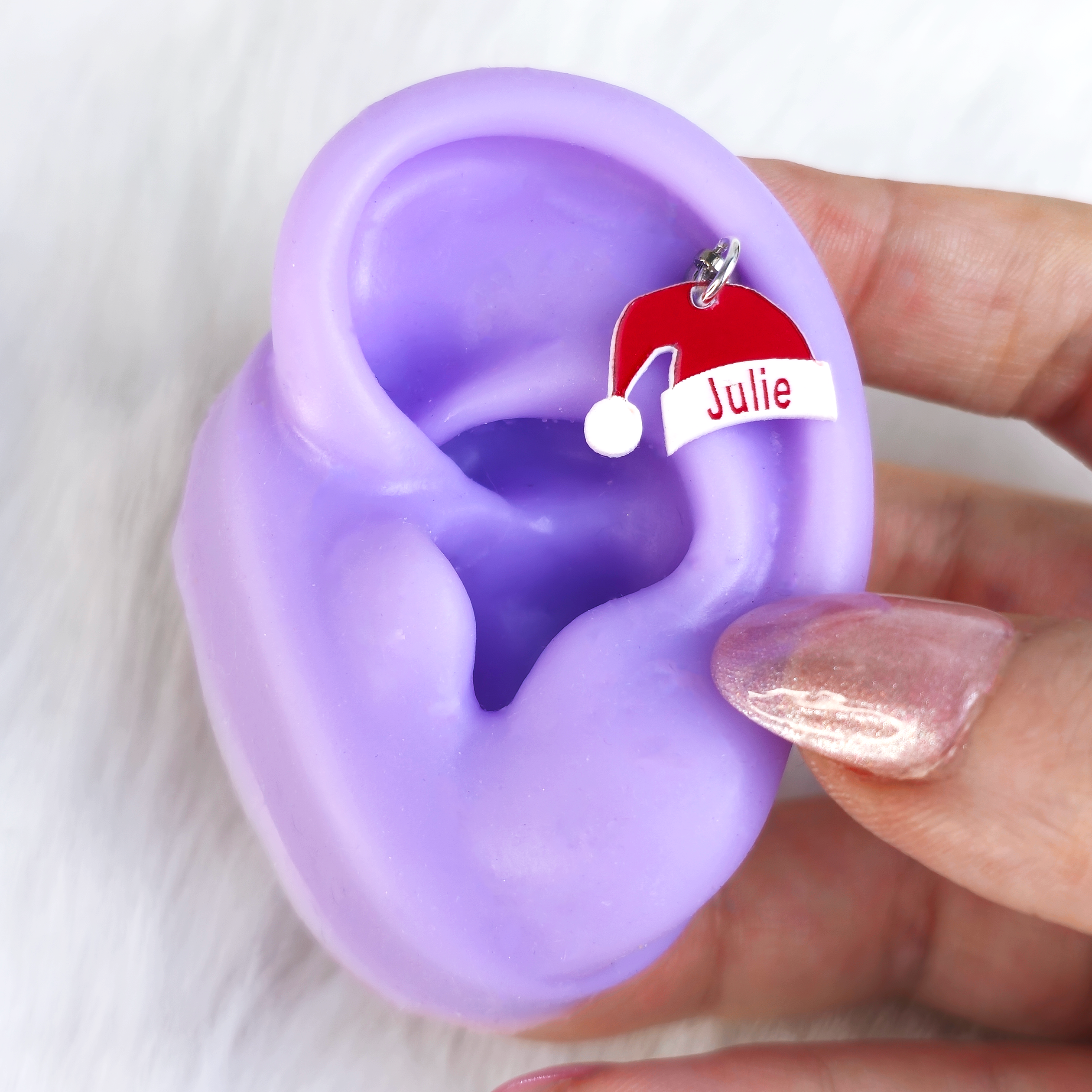 Custom Santa Hat Personalized Dangle Barbell Cartilage Earring