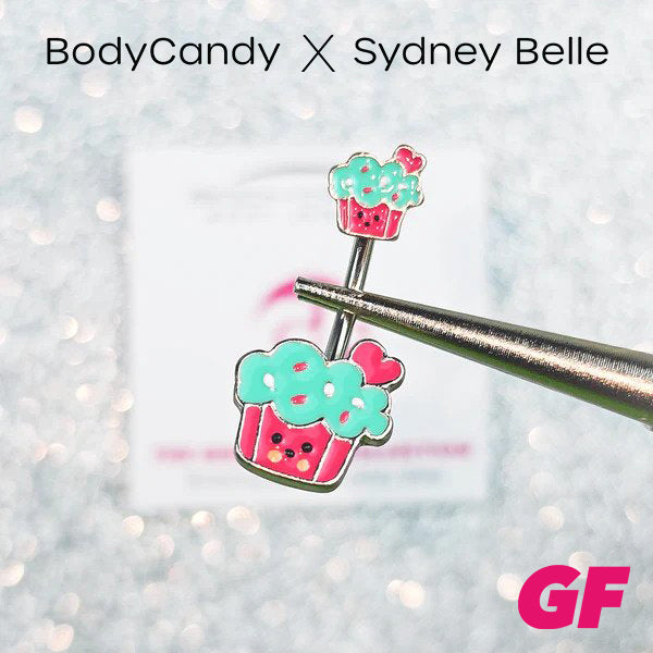 Sweet Happy Cupcake Pink Blue Double Mount Belly Ring