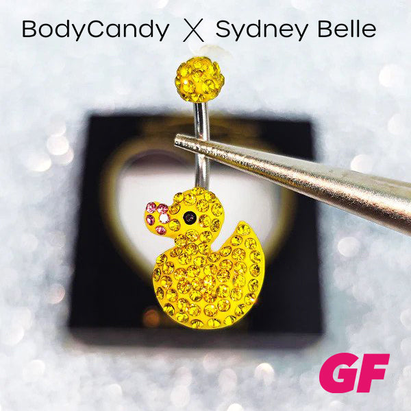 Yellow Pink CZ Gem Rubber Duck Ducky Belly Ring