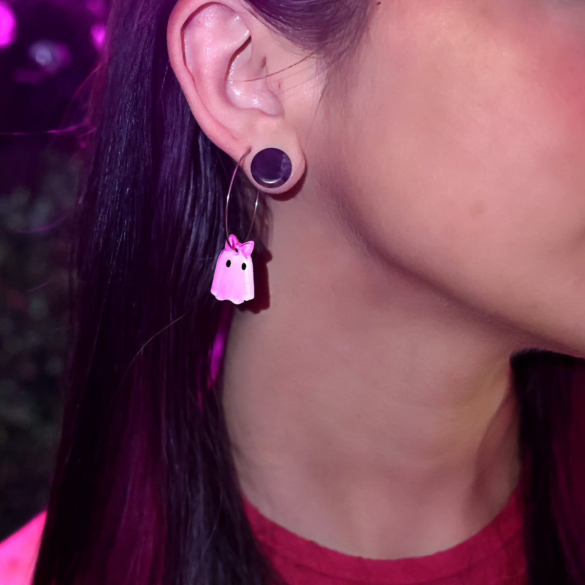 Perfectly Pink Boo Ghost Acrylic Hoop Earrings by Onyx O