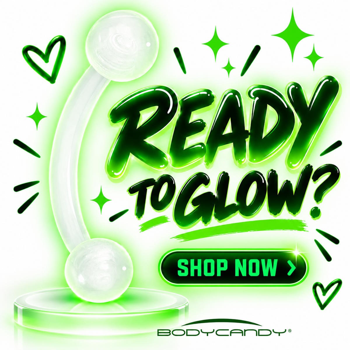 16G 5/16 Glow in the Dark Acrylic Ball Bioflex Clear Flexible Eyebrow Ring