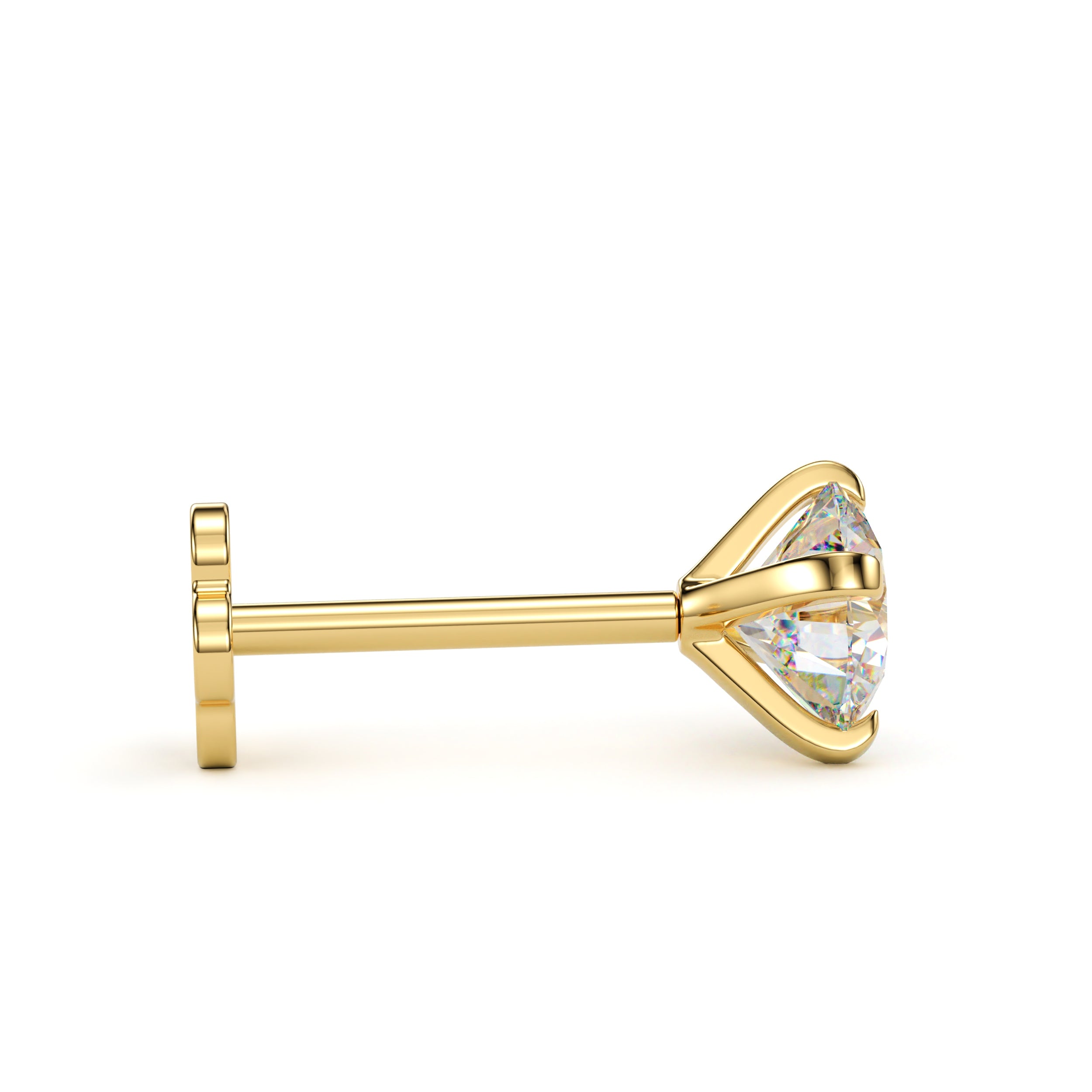 20 gauge flatback earring with 4mm CZ floral in 14k yellow gold