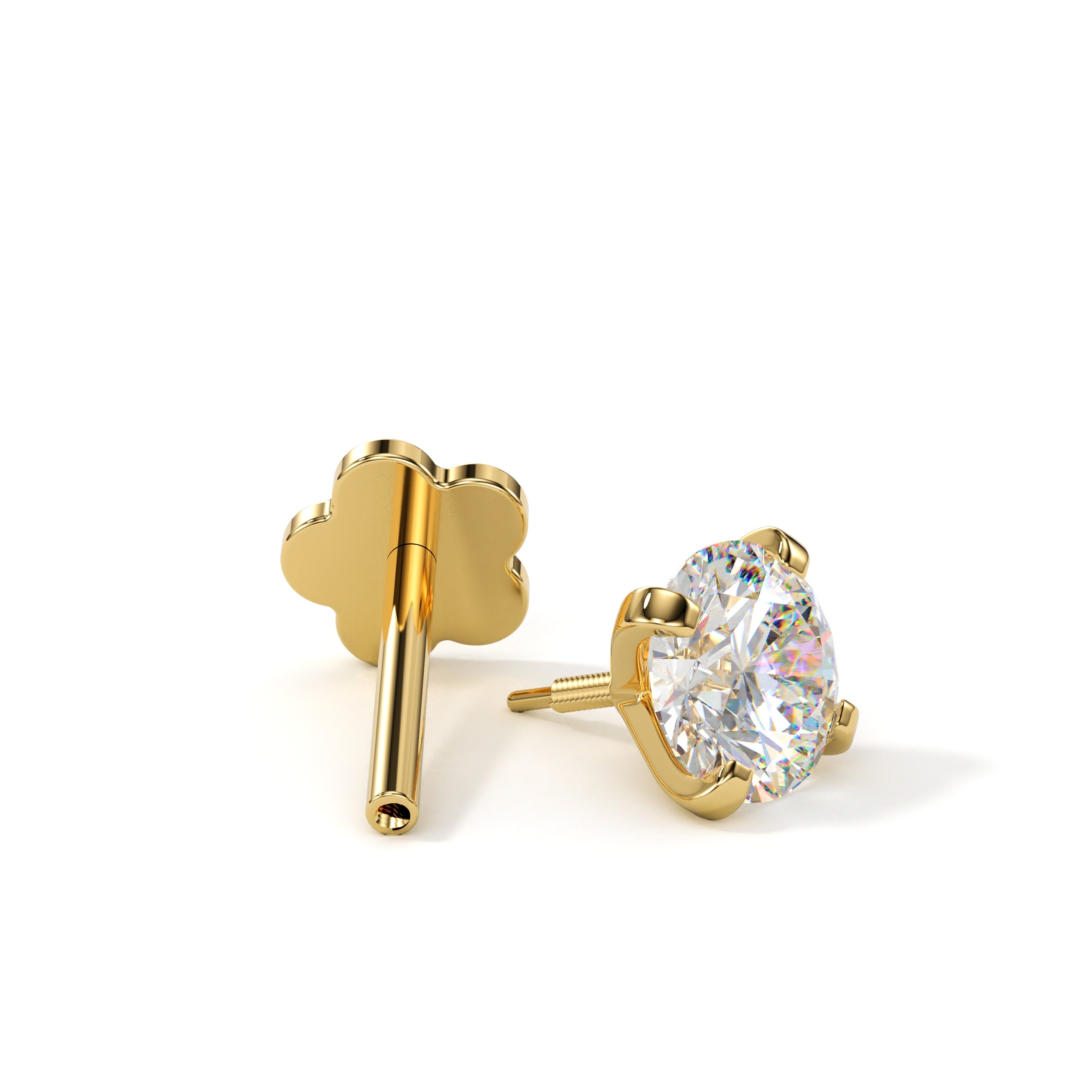 Solid gold flatback earring with CZ in 20 gauge earring size