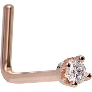 14k Rose Gold 2mm Diamond L-Shape Nose Ring 18 Gauge