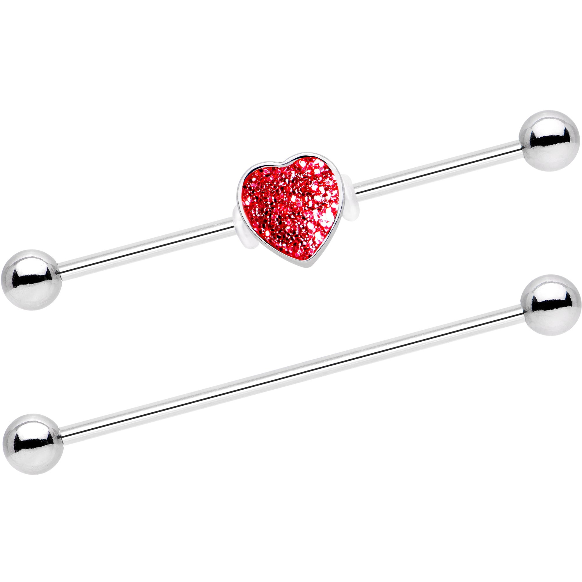 14 Gauge Red Glitter Heart Industrial Barbell 38mm Set of 2