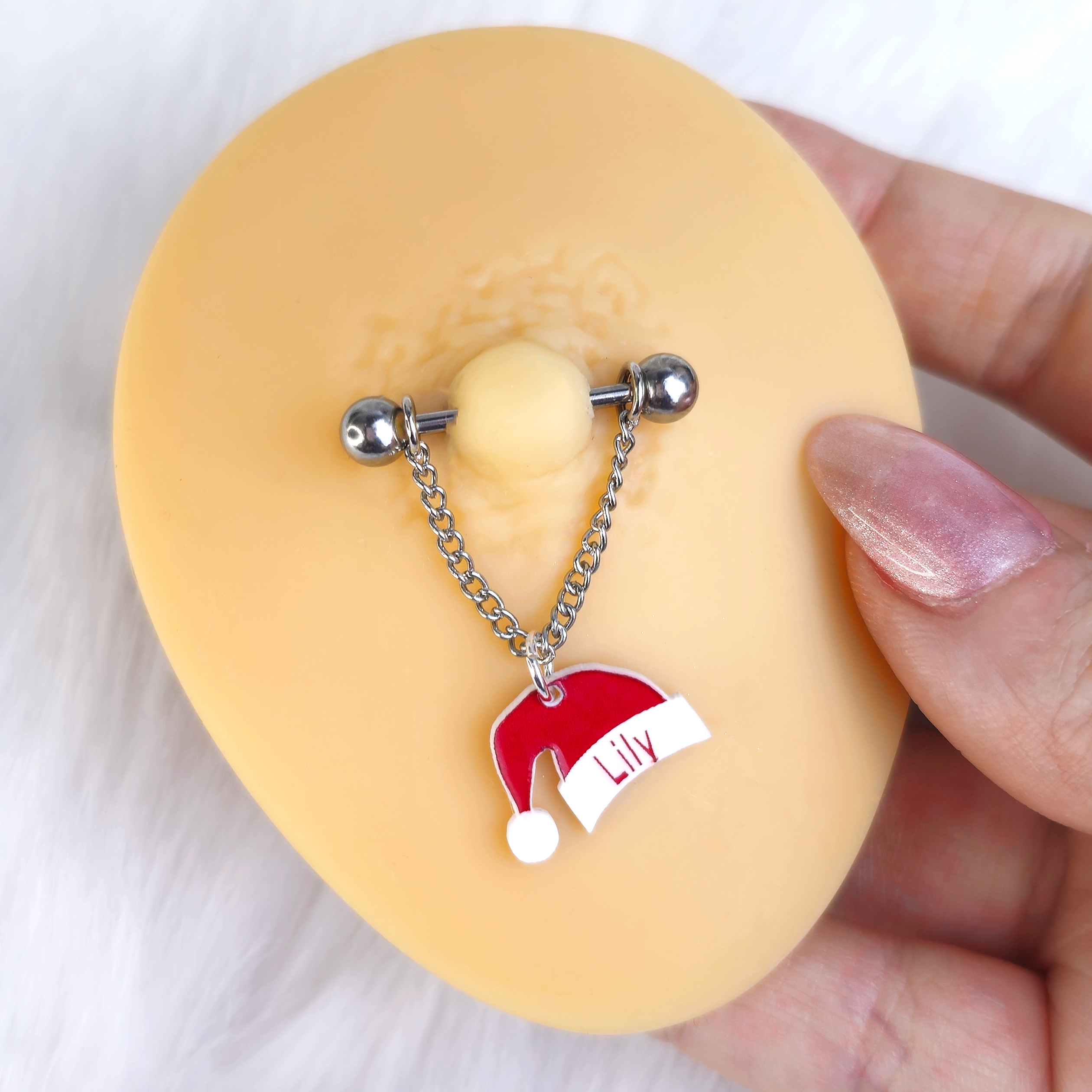 Custom Santa Hat Personalized Dangle Barbell Nipple Ring Set