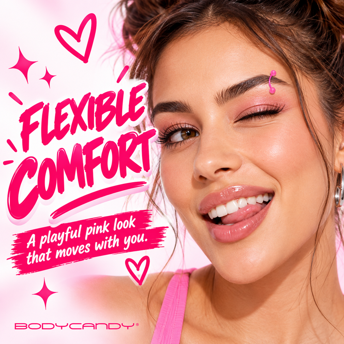 16G 5/16 Acrylic Ball Bioflex Pink Flexible Eyebrow Ring
