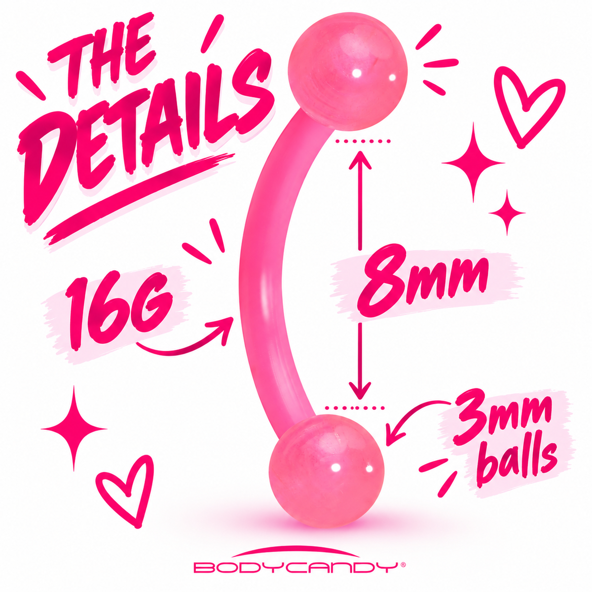 16G 5/16 Acrylic Ball Bioflex Pink Flexible Eyebrow Ring