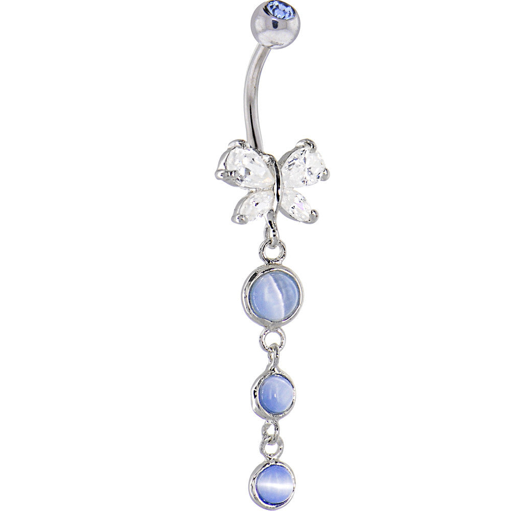 Triple Solar Blue Butterflly CABACHON Dangle Belly Ring