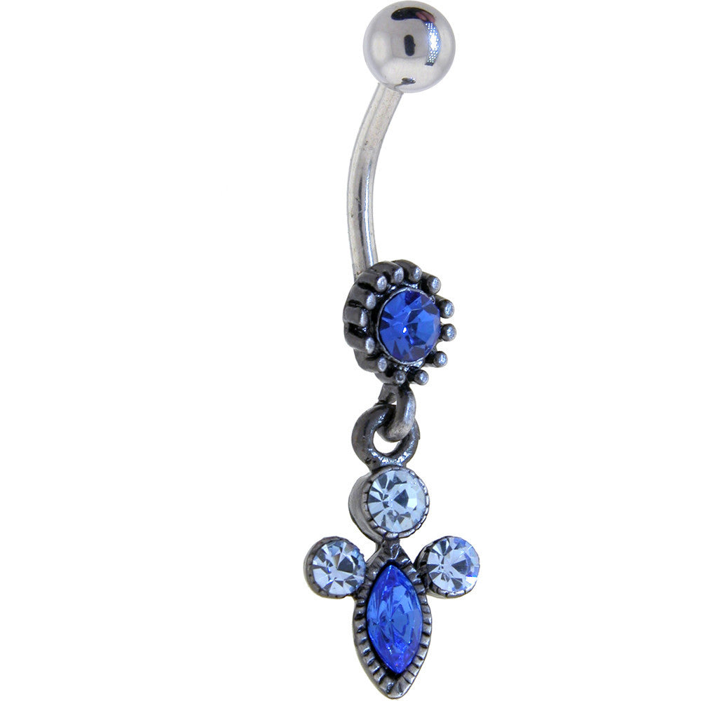 Antique Silver Sapphire Blue VICTORIAN Dangle Belly Ring