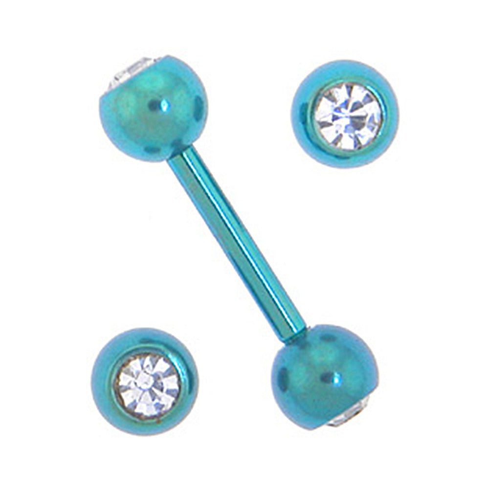 Solid Titanium Double Gem Lake Blue Barbell 5/16-4mm