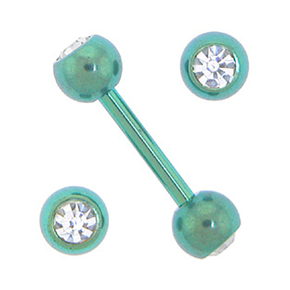 Solid Titanium Double Gem Green Barbell 5/16-4mm