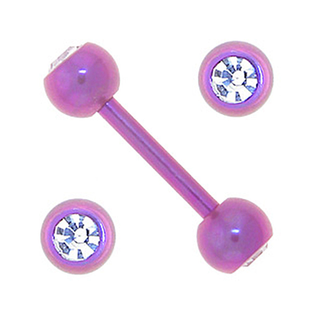 Solid Titanium Double Gem Pink Barbell 5/16-4mm