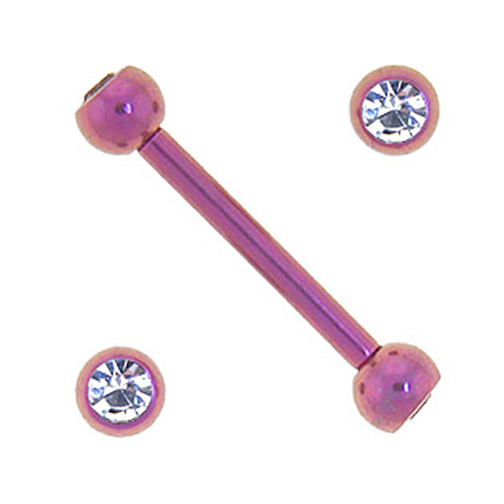 Solid Titanium Double Gem Pink Barbell 5/16-3mm