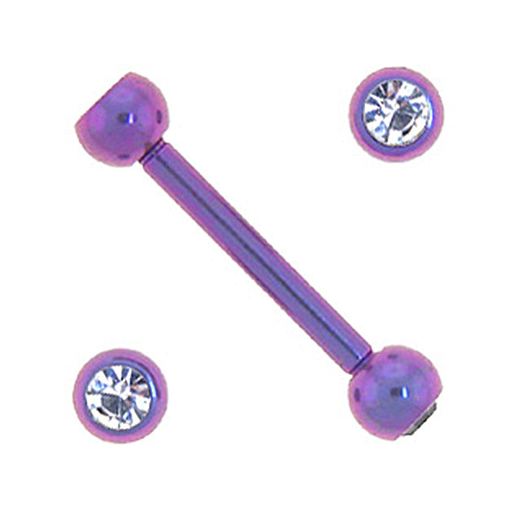 Solid Titanium Double Gem Purple Barbell 5/16-3mm