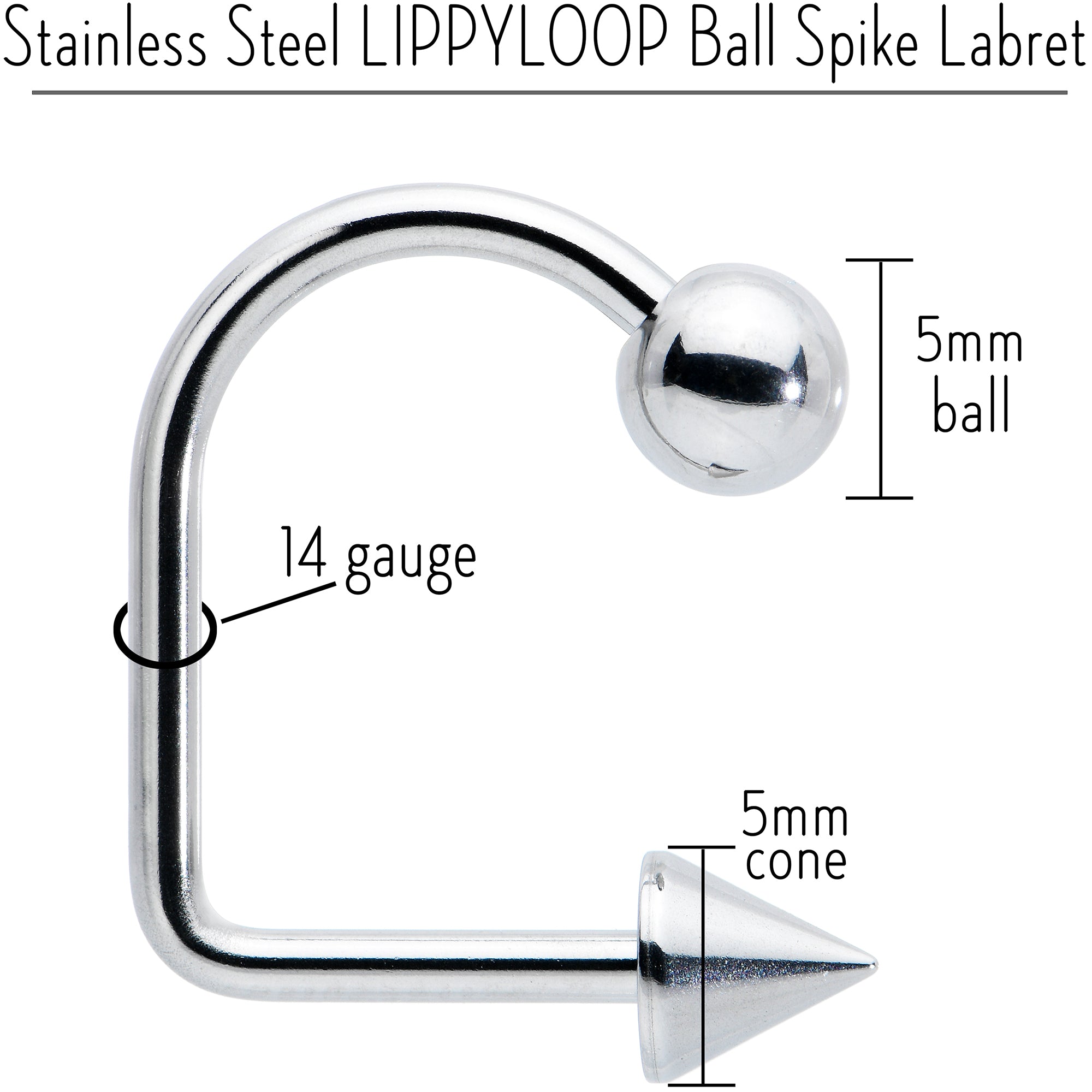14 Gauge Stainless Steel LIPPYLOOP Ball Spike Labret