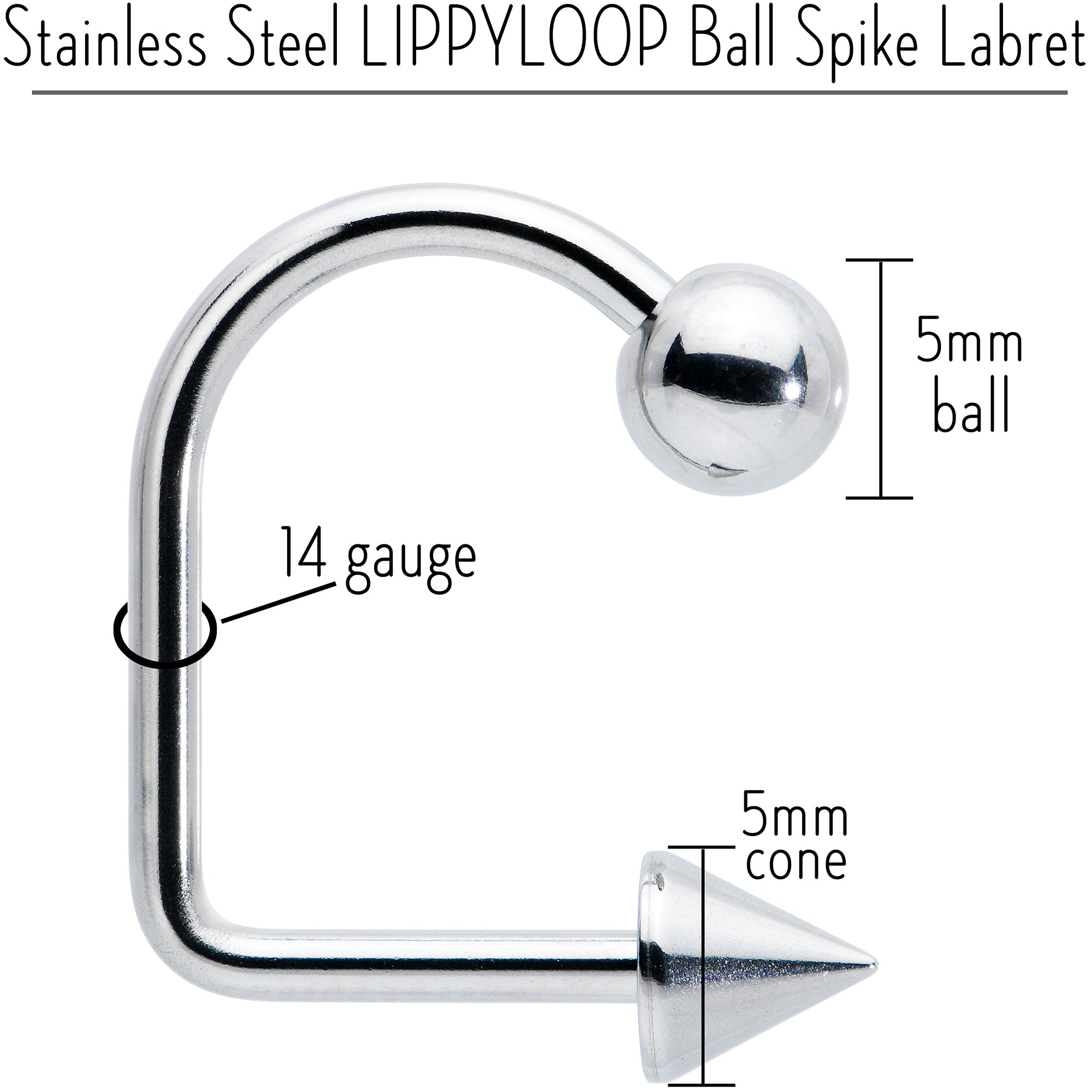14G Stainless Steel LIPPYLOOP Ball Spike Labret