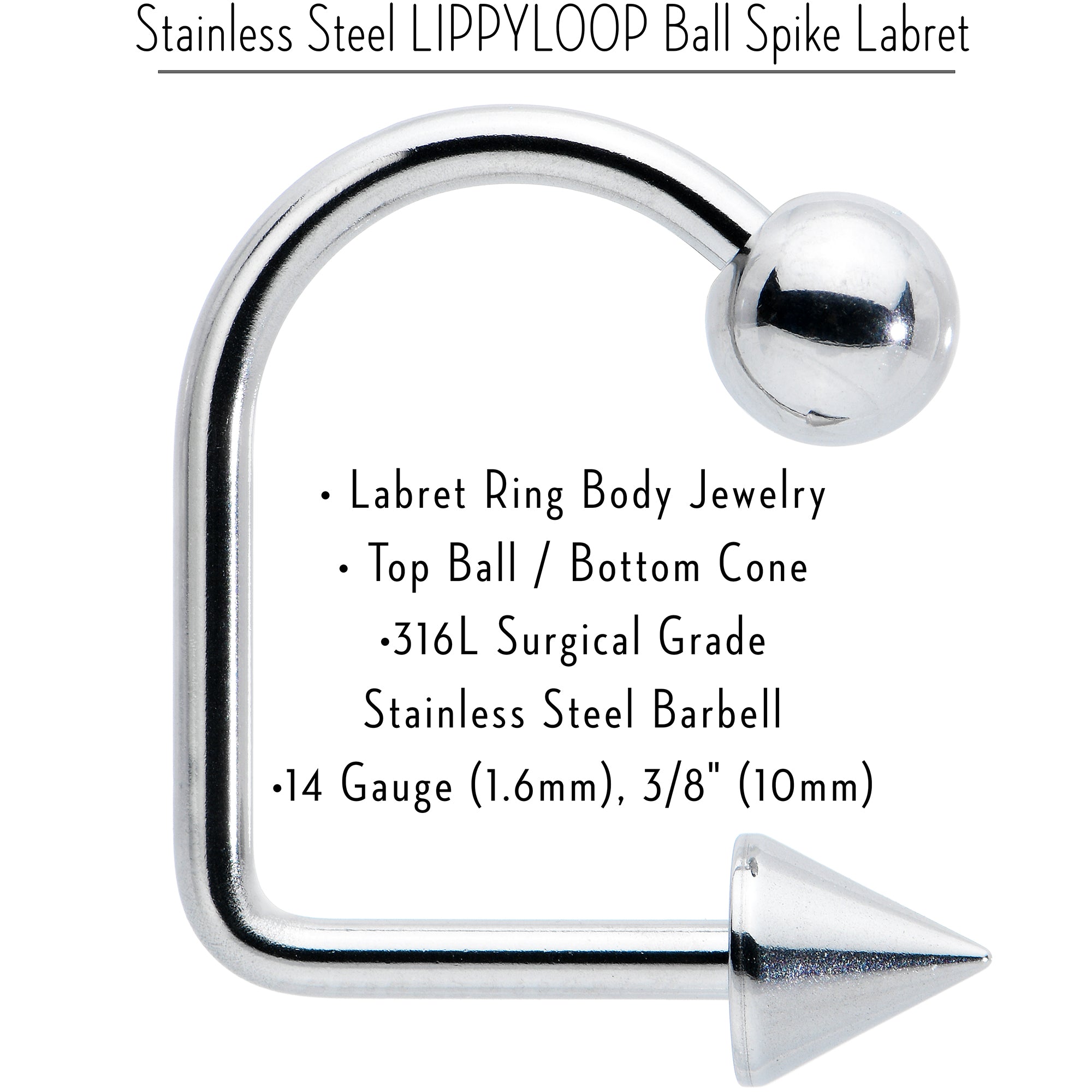 14 Gauge Stainless Steel LIPPYLOOP Ball Spike Labret