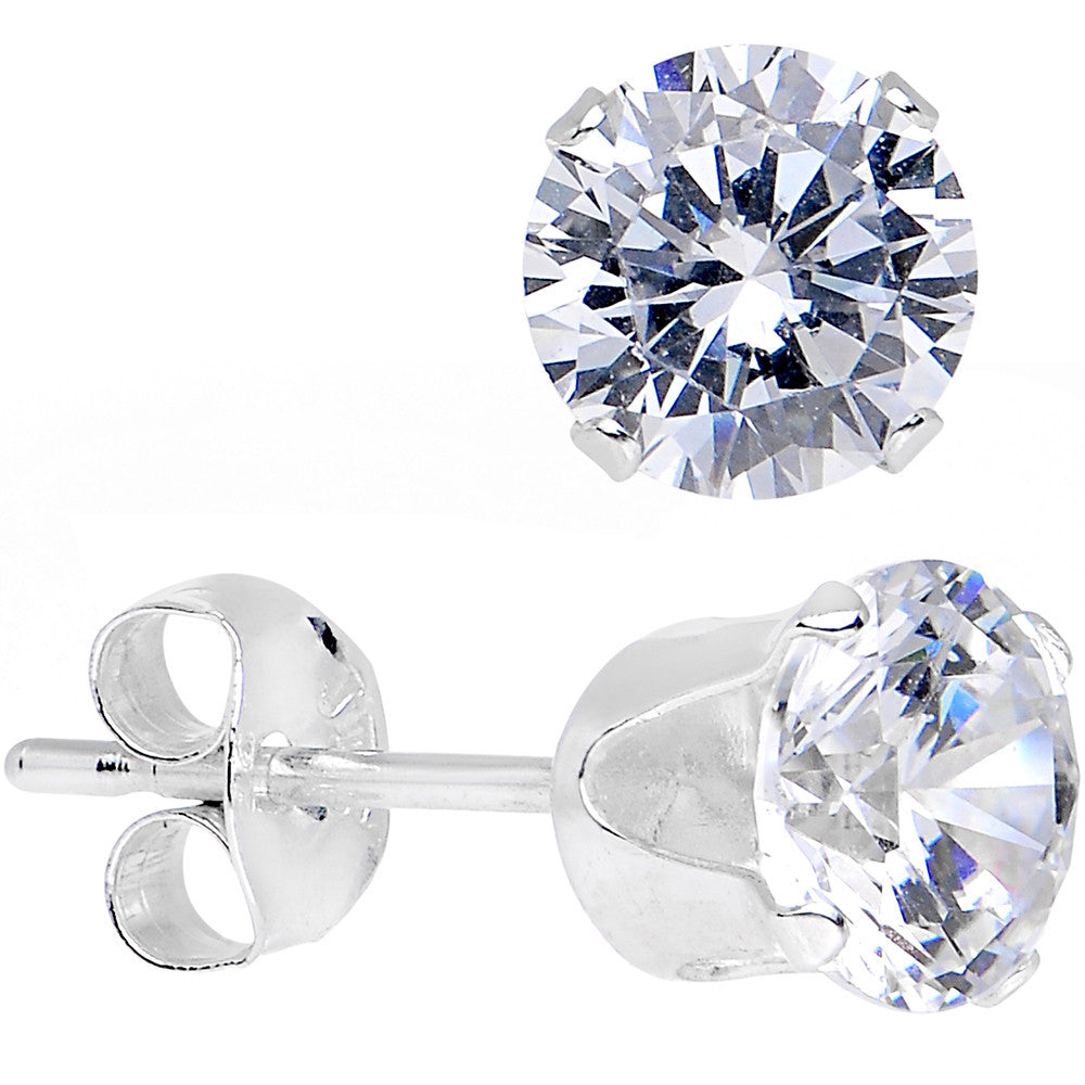 Clear 925 Sterling Silver .47 Carat Cubic Zirconia Round Stud Earrings