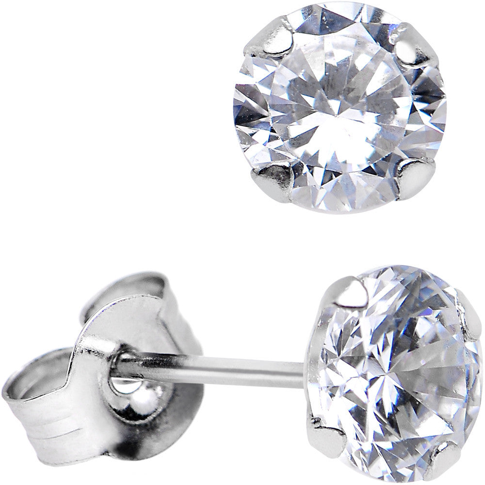 14kt White Gold .23 Carat Cubic Zirconia Solitaire Stud Earrings
