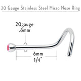 20 Gauge Stainless Steel Pink Gem Micro Nose Ring Twister