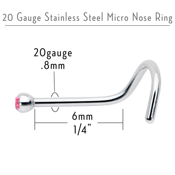 20 Gauge Stainless Steel Pink Gem Micro Nose Ring Twister