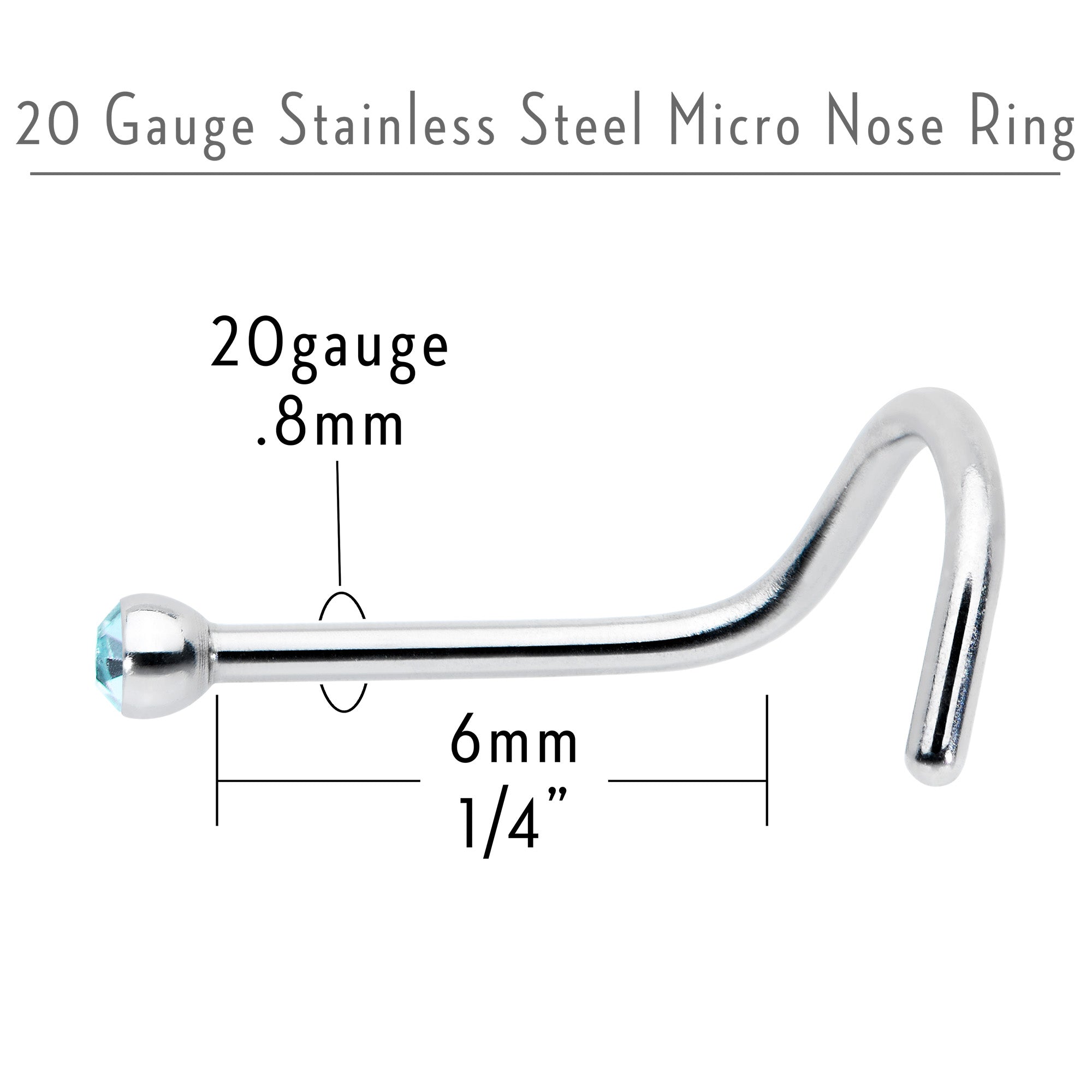 Aqua Gem MICRO Nose Ring Twister