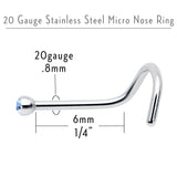 20 Gauge Stainless Steel Light Blue Gem Micro Nose Ring Twister