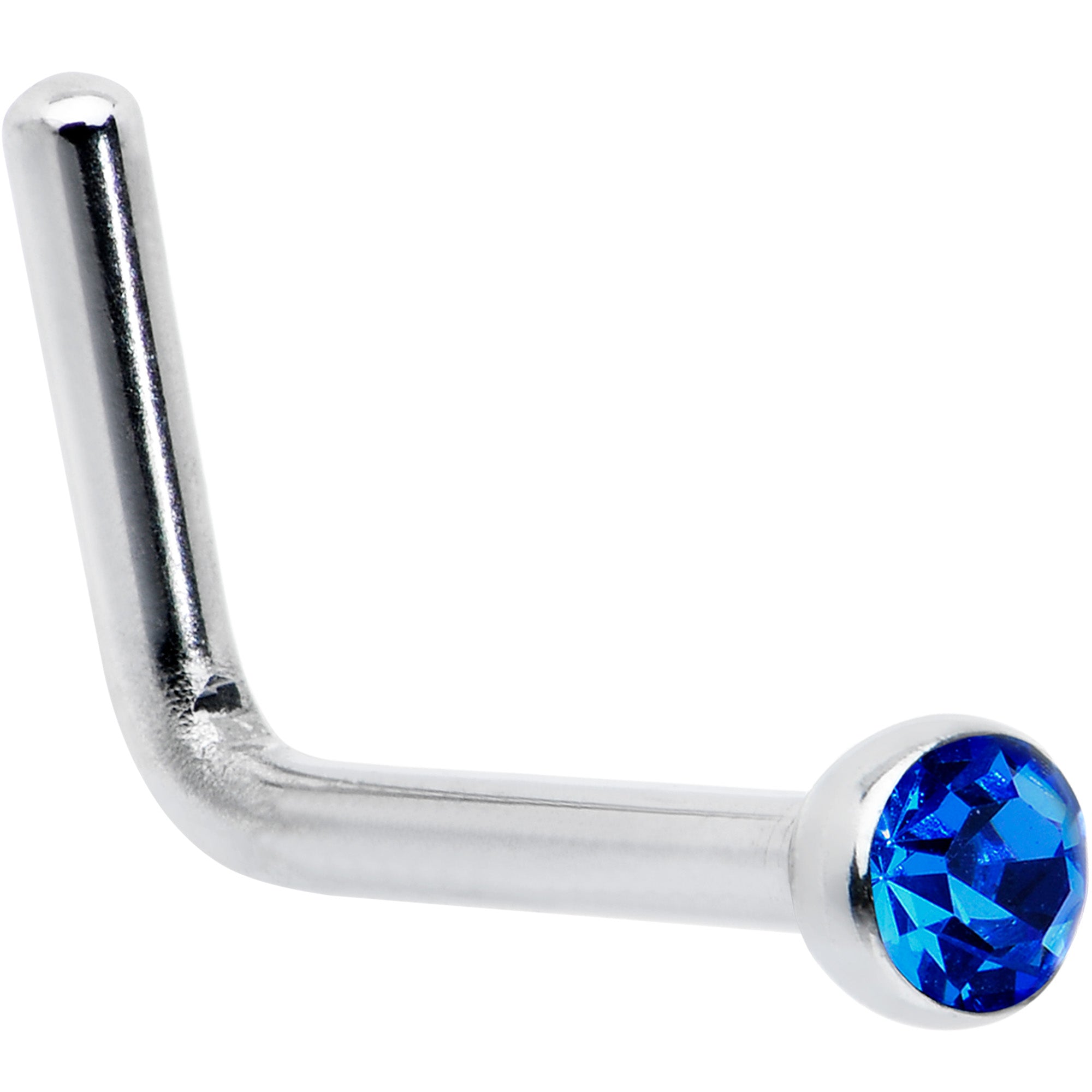 20G Stainless Steel Sapphire Blue Gem Micro Nose Ring L-Shaped