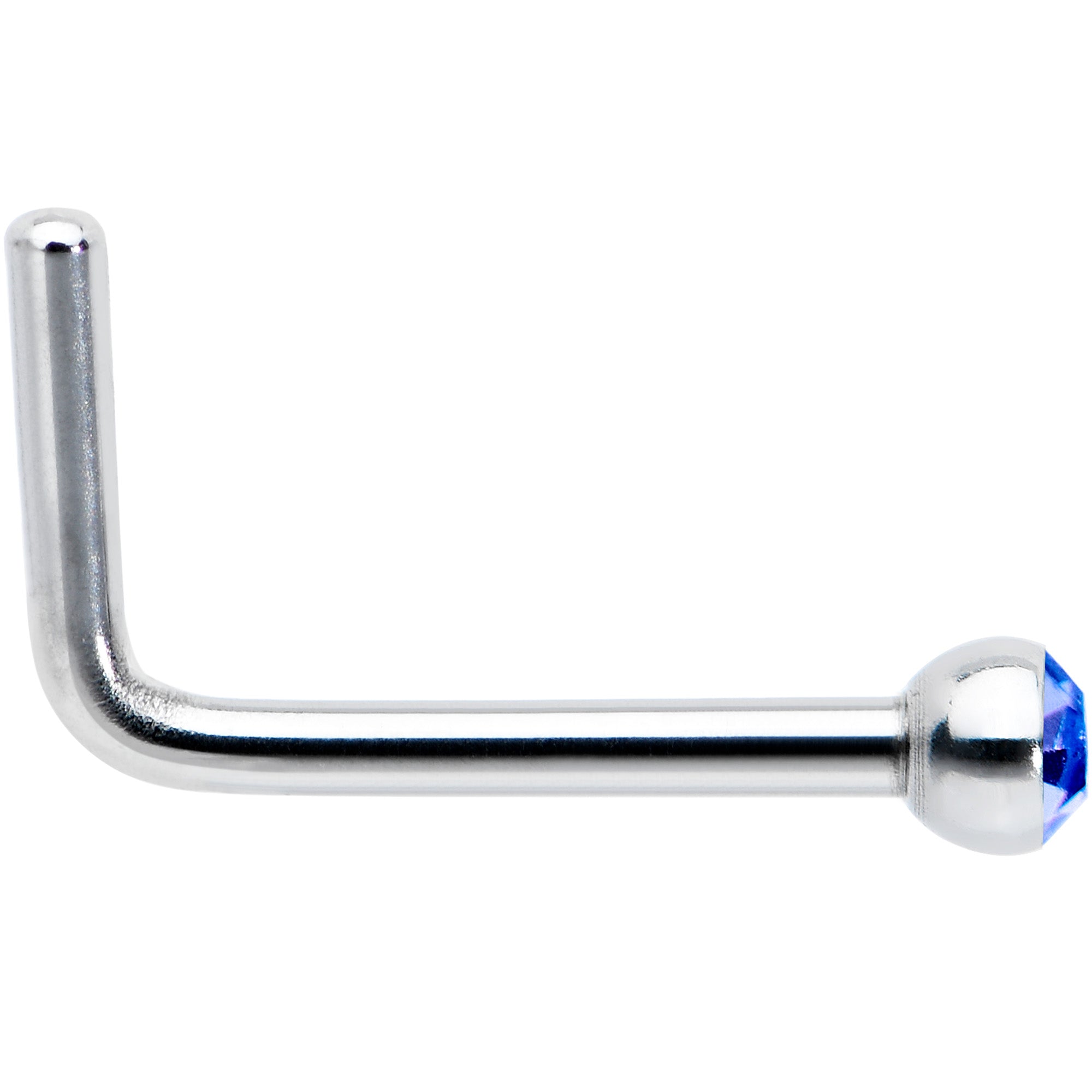 20G Stainless Steel Sapphire Blue Gem Micro Nose Ring L-Shaped