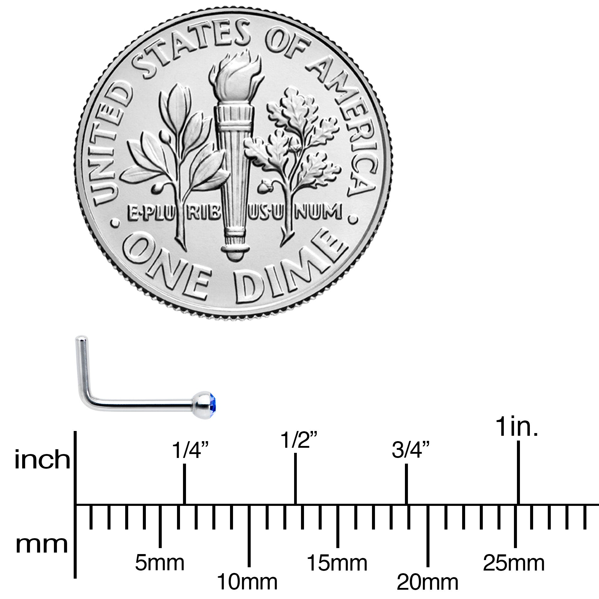 20G Stainless Steel Sapphire Blue Gem Micro Nose Ring L-Shaped